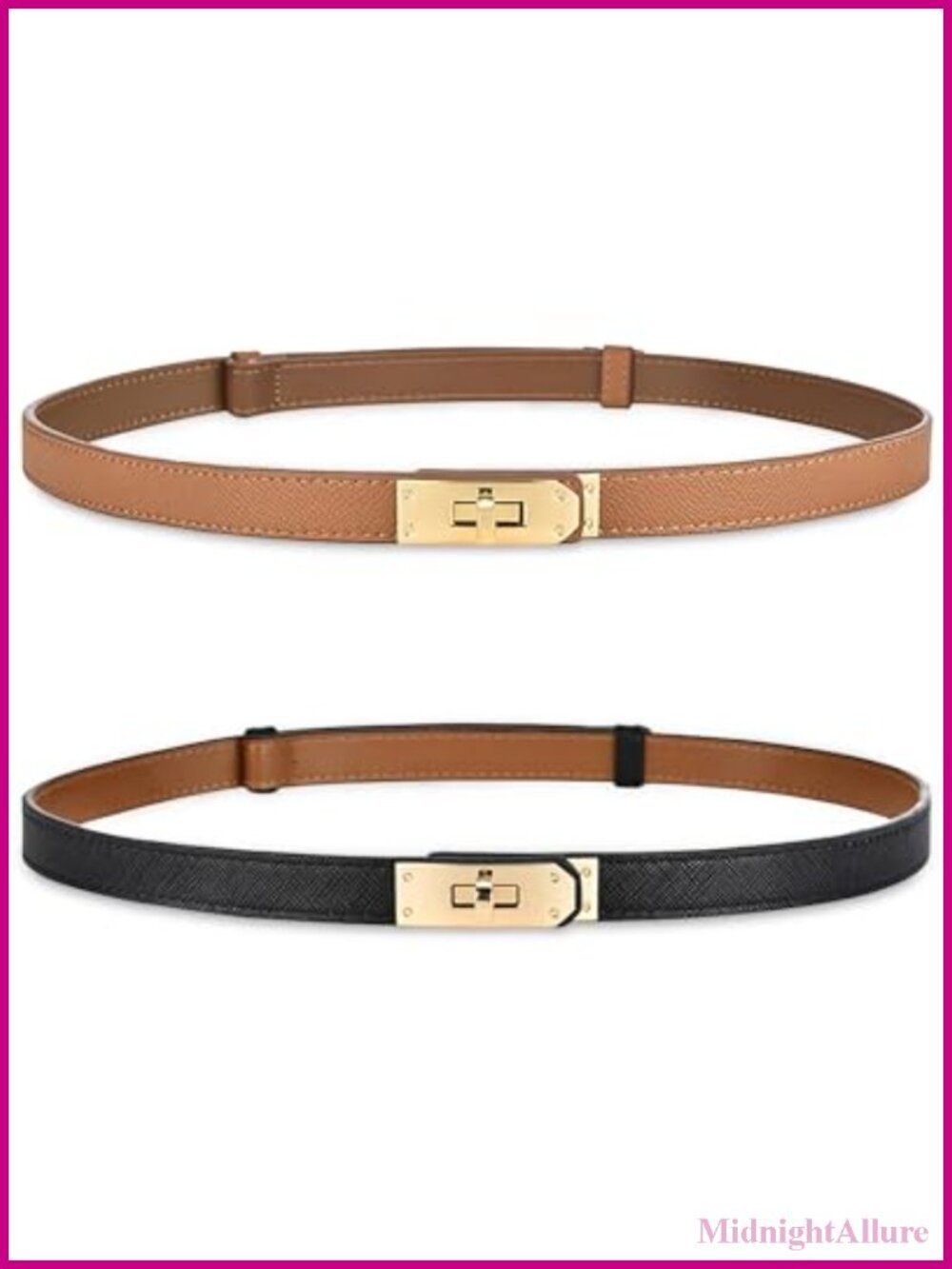 Skinny Leather Belt Adjustable Turn-Lock Buckle for Dresses Jeans Coats